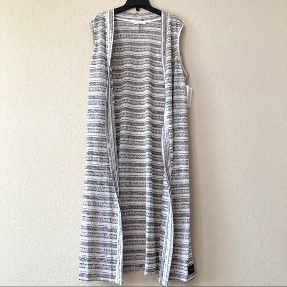 NWT Calvin Klein Loose Knit Duster Black White - Picture 3 of 6